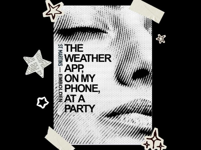 The weather app, on my phone, at a party The weather app, on my phone, at a party