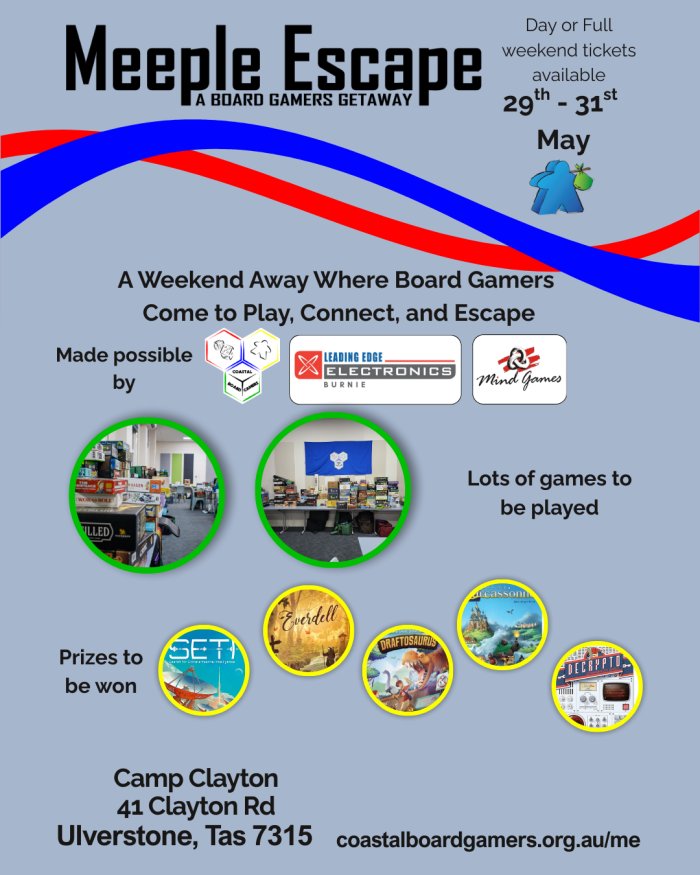 Coastal Board Gamers: Meeple escape 2026